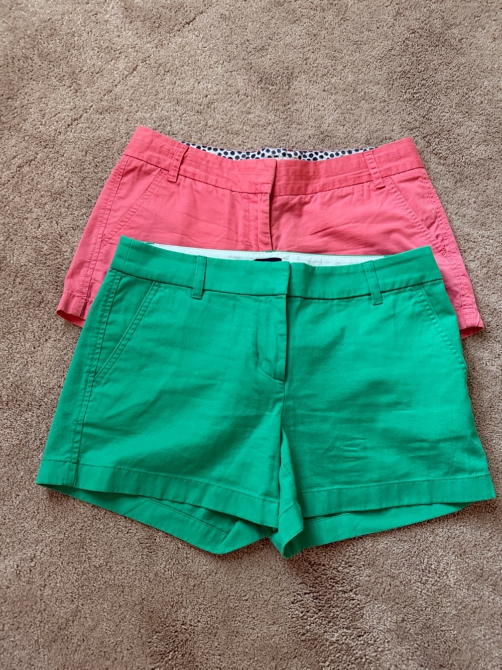 Green and Coral Women's Cotton Shorts - Casual Summer Shorts